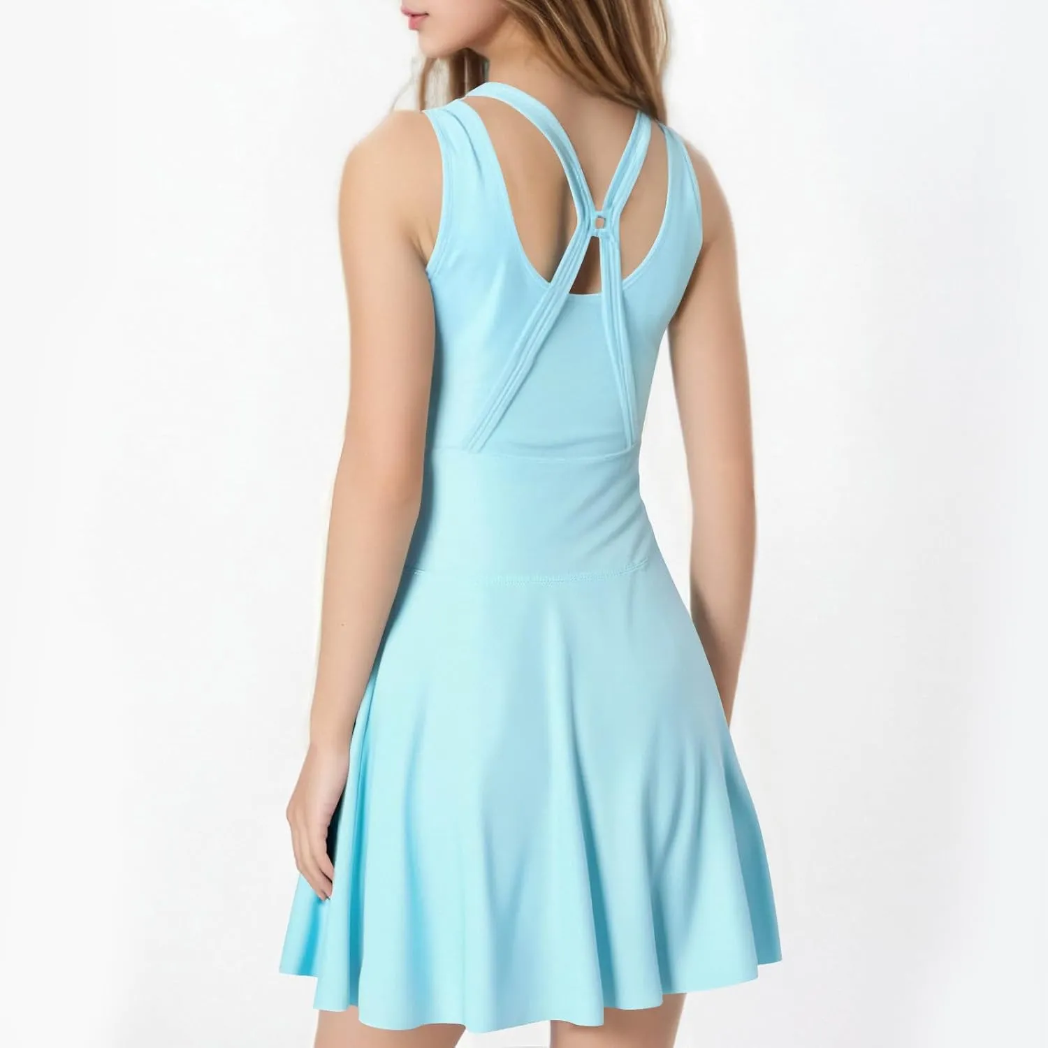 Women Swimwear Dress A Line Tummy Control Round Neck Sleeveless Swim Dress Pleated Swing Modest Skirt Bathing Suit