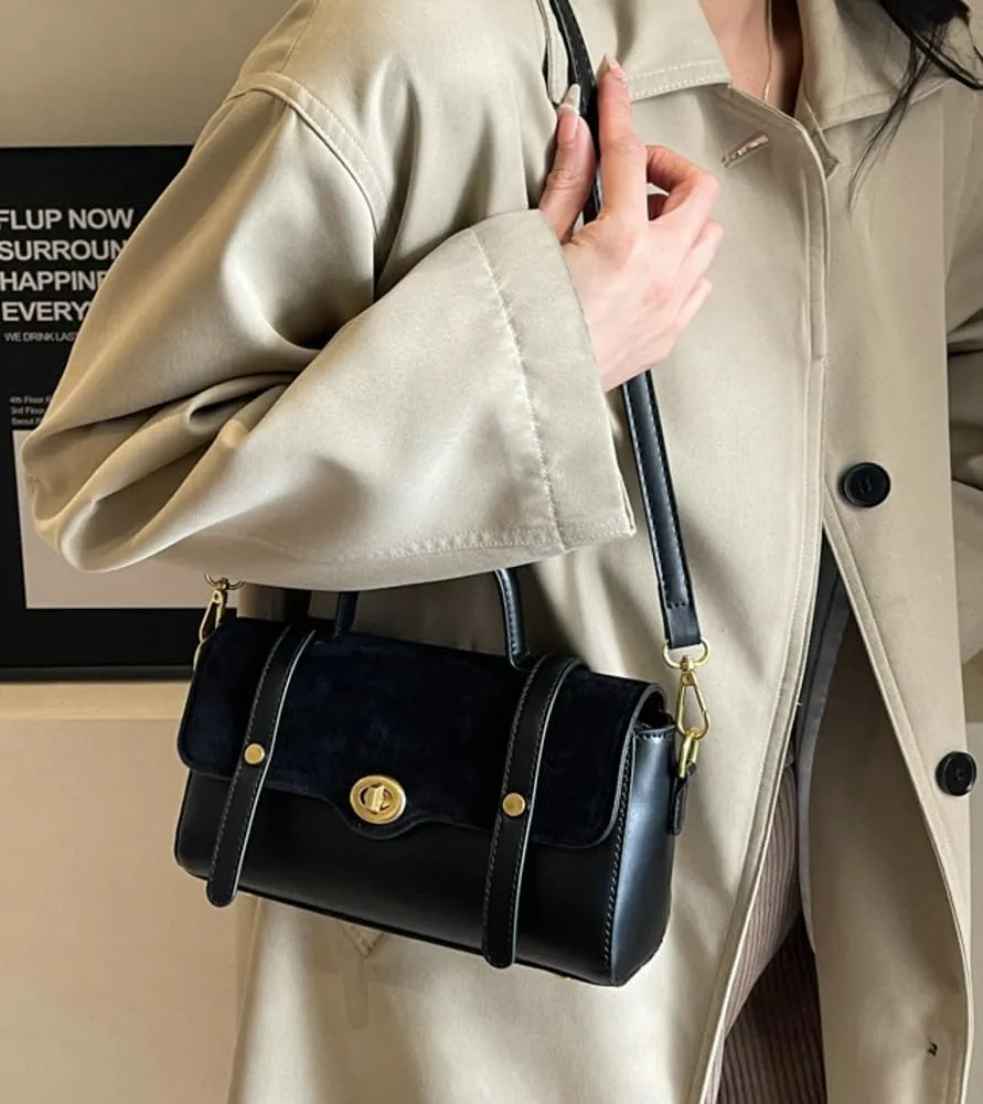 Women Top Handle Satchel Suede Handbags PU Leather Shoulder Bag Work Shopping Dating Crossbody Bag 2024