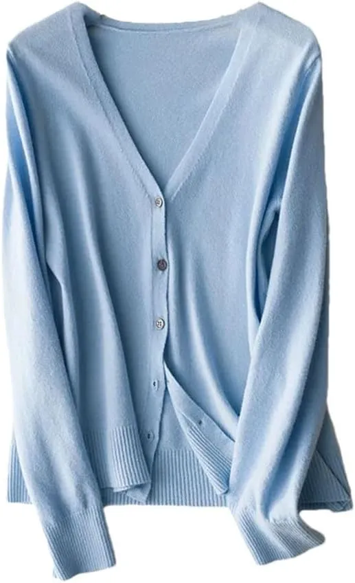 Women V-Neck Single Breasted Cardigan Sweater Long Sleeve Cardigans Knit Outwear