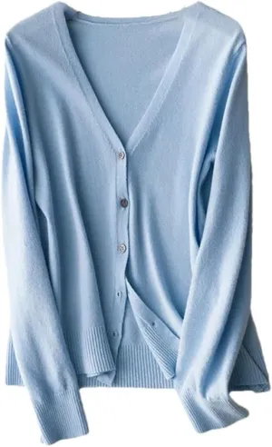 Women V-Neck Single Breasted Cardigan Sweater Long Sleeve Cardigans Knit Outwear