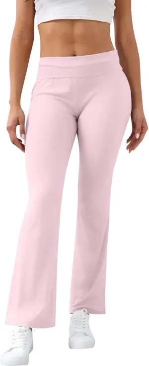 Women Work Pants, Flare Yoga Summer Pants High Waisted Tummy Control Stretch Flare Leggings Elastic Waist Trousers