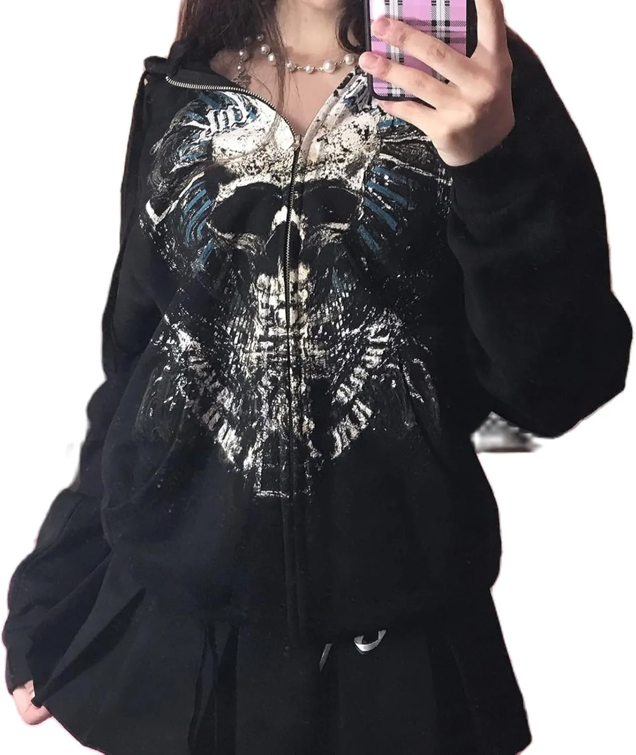 Women Y2k Zip Up Hoodie Vintage Graphic Oversized Hooded Sweatshirts Grunge Fairy Long Sleeve Jacket Pullovers Coats