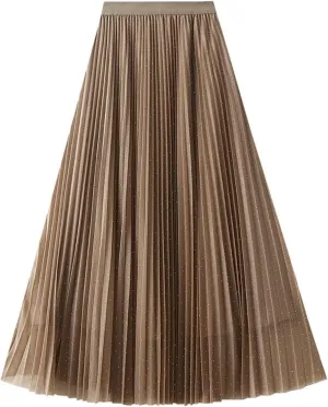 Women's A-Line Pleated Tulle Skirt Elegant Midi Tulle Skirt Casual Dressy Swing Flowy Skirts 2025 Summer Clothes