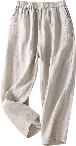 Women's Athletic Leggings Ladies Trousers High Waist Wide Leg Trouser Fit Loose Work Office Elastic Long (Beige, XL)