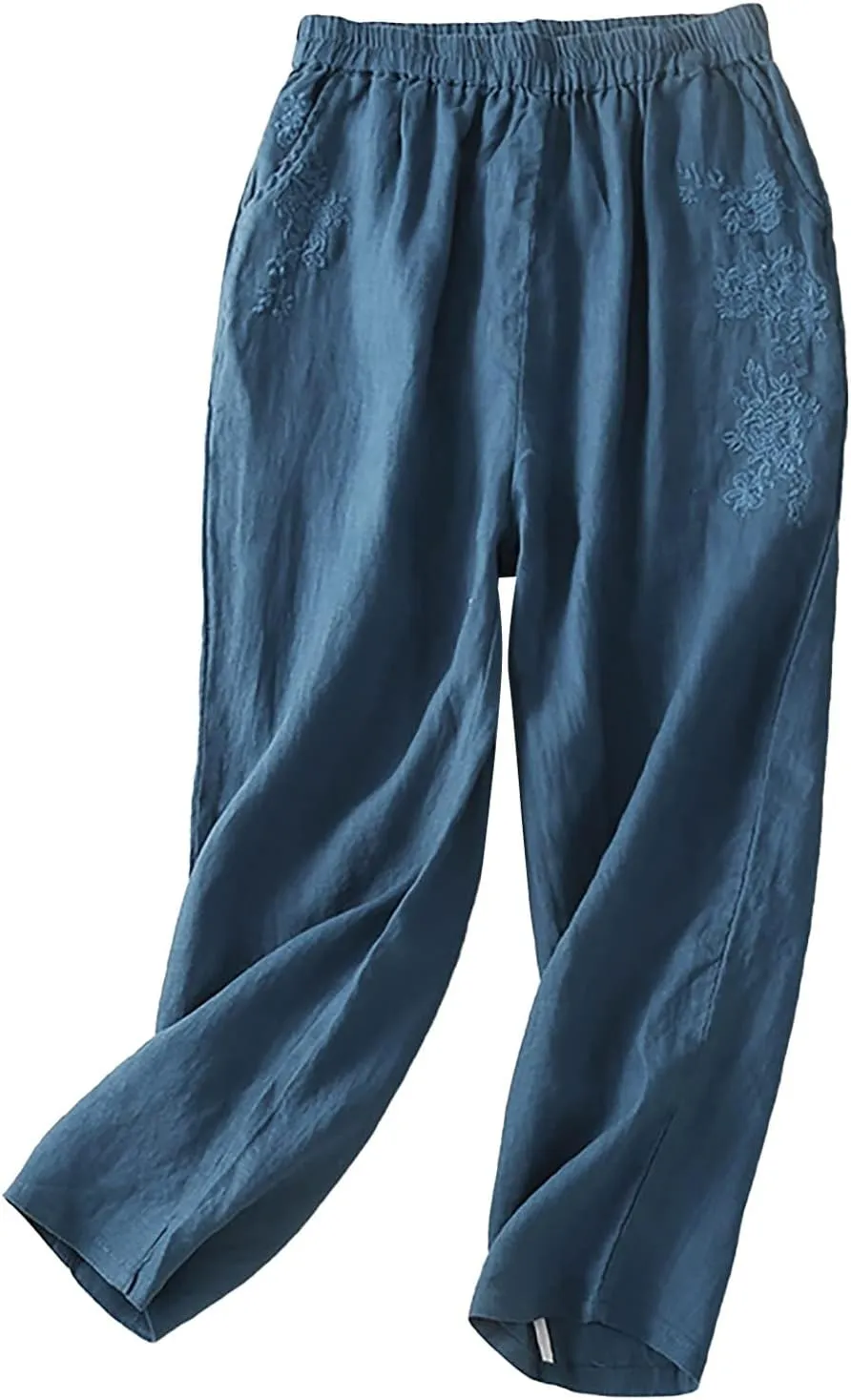 Women's Athletic Leggings Ladies Trousers High Waist Wide Leg Trouser Fit Loose Work Office Elastic Long (Dark Blue, XL)