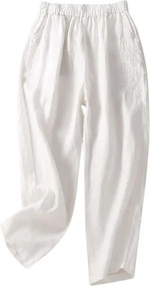 Women's Athletic Leggings Ladies Trousers High Waist Wide Leg Trouser Fit Loose Work Office Elastic Long (White, XXL)