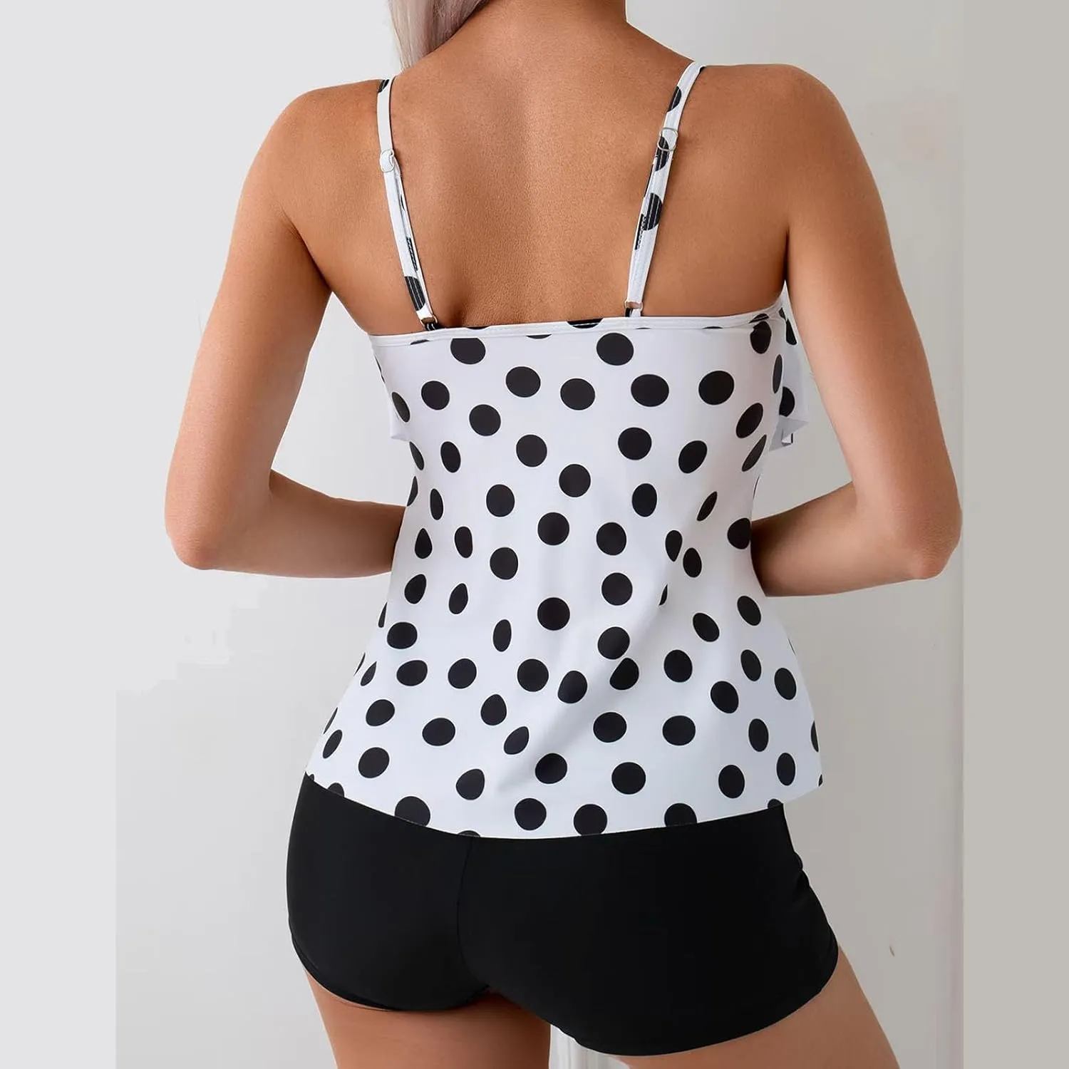 Women's Bathing Suits Vintage Dot Ruffle Tiered Camisole Tops and Slim Fit Boyleg Shorts Teen Girls Tankini Swimsuits