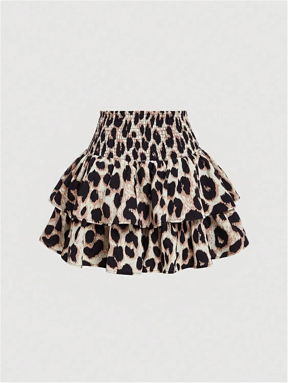 Women's Bow Front Mini Skirt High Shirred Waist Layered Ruffle Hem Short Cake Skirts