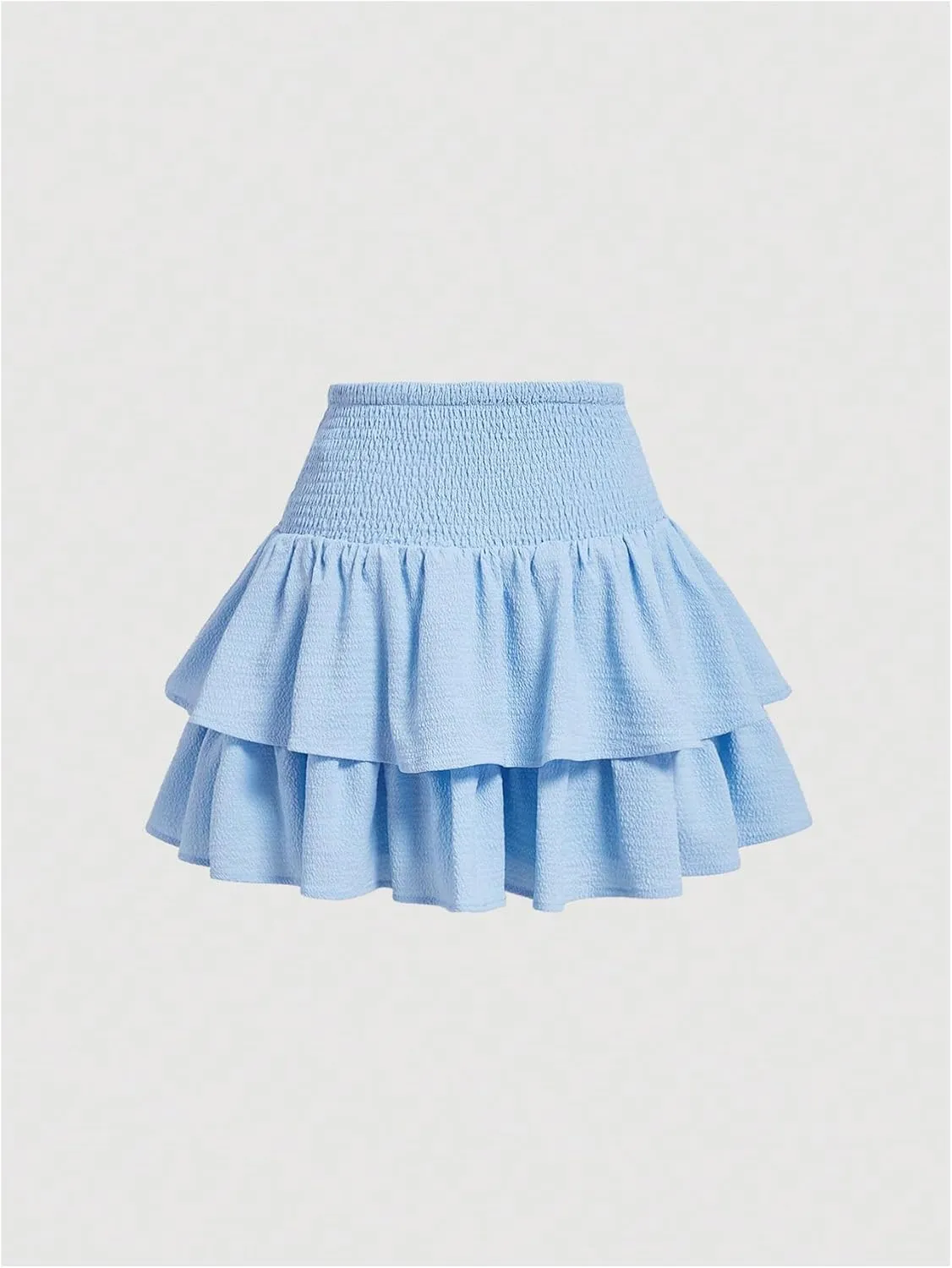 Women's Bow Front Mini Skirt High Shirred Waist Layered Ruffle Hem Short Cake Skirts