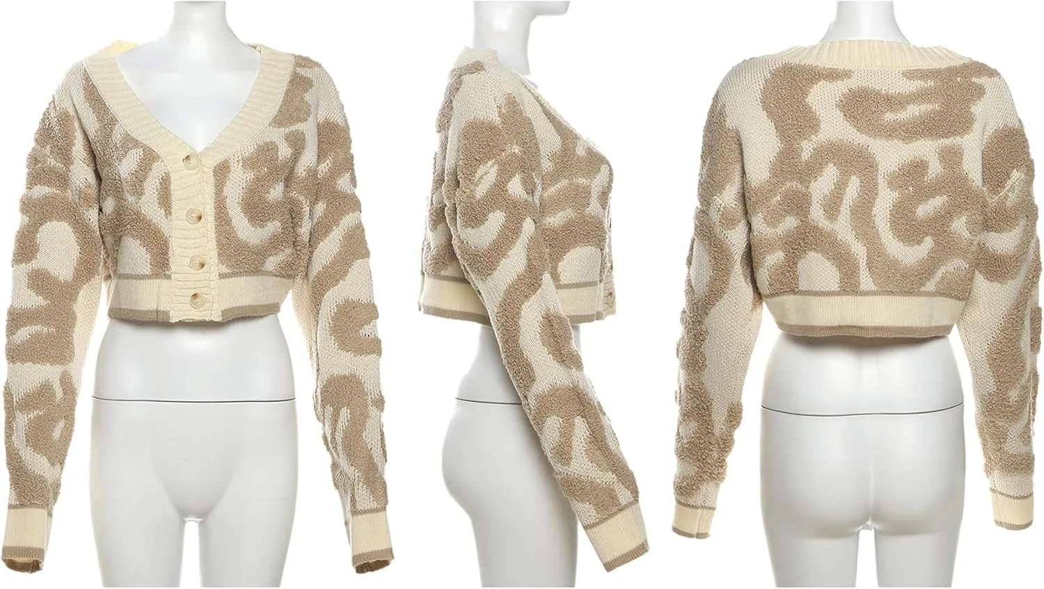 Women's Button Down Cropped Cardigan Y2K Long Sleeve V Neck Open Front Graphic Cardigan Sweaters Streetwear