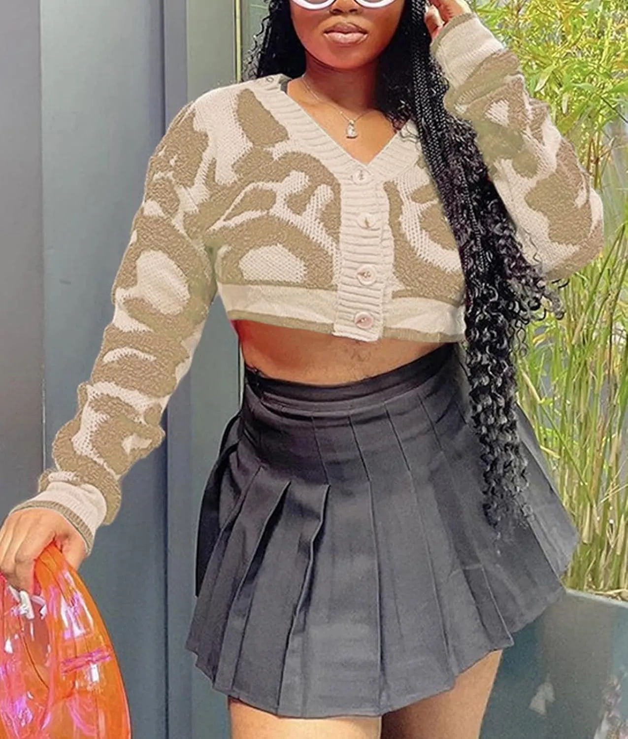 Women's Button Down Cropped Cardigan Y2K Long Sleeve V Neck Open Front Graphic Cardigan Sweaters Streetwear