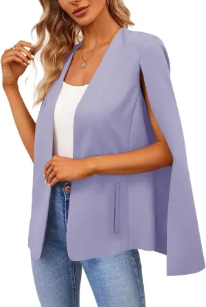 Women's Cape Blazer Split Long Sleeve Open Front Blazer Jacket Business Casual Suit Tops Cardigan Coats
