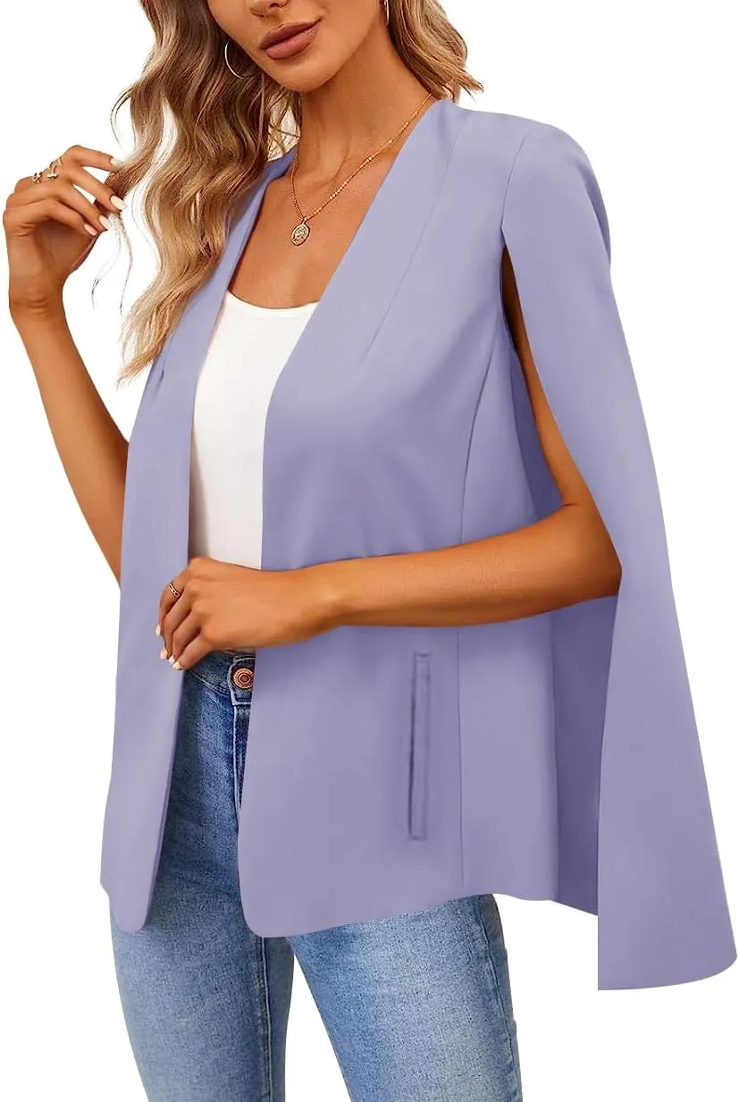 Women's Cape Blazer Split Long Sleeve Open Front Blazer Jacket Business Casual Suit Tops Cardigan Coats