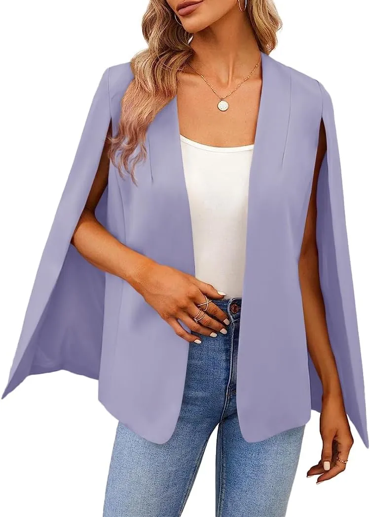Women's Cape Blazer Split Long Sleeve Open Front Blazer Jacket Business Casual Suit Tops Cardigan Coats