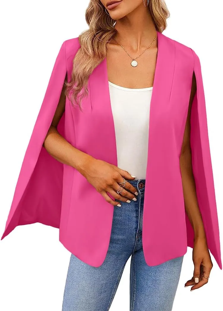 Women's Cape Blazer Split Long Sleeve Open Front Blazer Jacket Business Casual Suit Tops Cardigan Coats