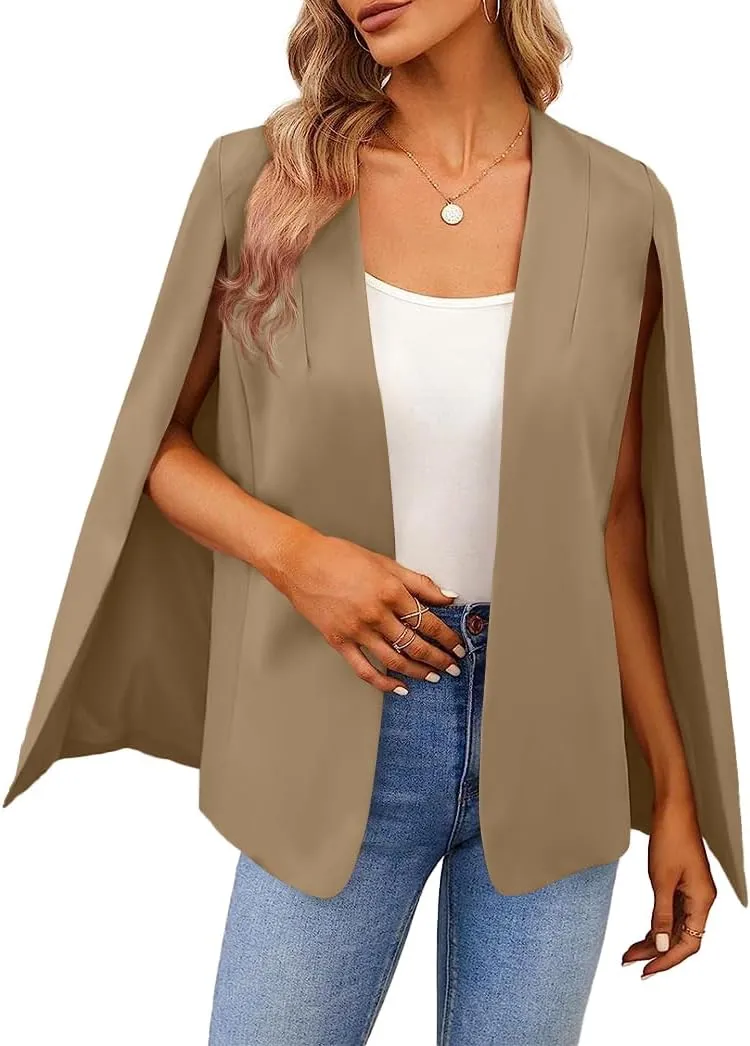 Women's Cape Blazer Split Long Sleeve Open Front Blazer Jacket Business Casual Suit Tops Cardigan Coats