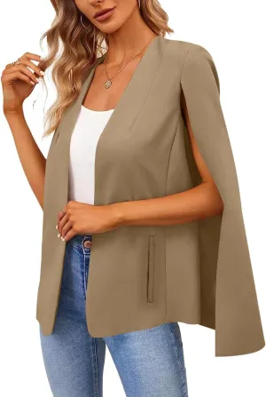 Women's Cape Blazer Split Long Sleeve Open Front Blazer Jacket Business Casual Suit Tops Cardigan Coats