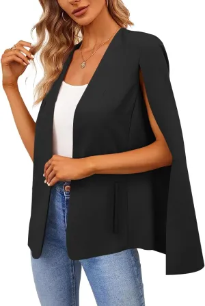 Women's Cape Blazer Split Long Sleeve Open Front Blazer Jacket Business Casual Suit Tops Cardigan Coats