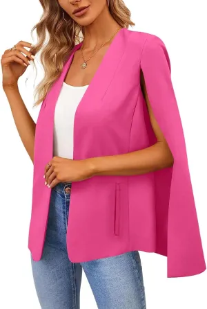 Women's Cape Blazer Split Long Sleeve Open Front Blazer Jacket Business Casual Suit Tops Cardigan Coats