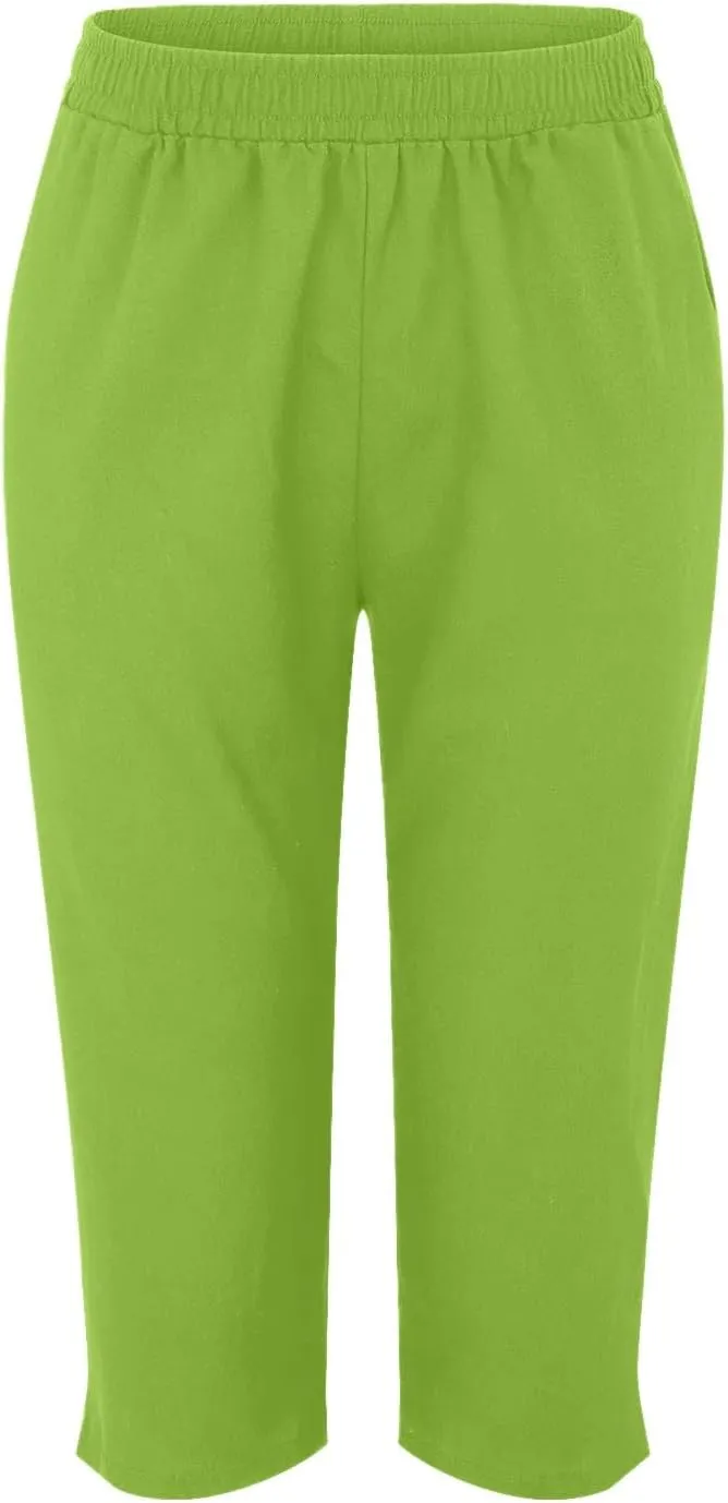 Women's Capri Pants High Waisted Linen Sweatpants Drawstring Petite Summer Beachwear Lightweight Elastic Waist Pants