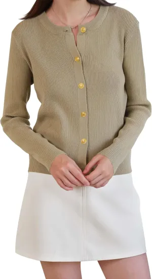 Women's Cardigan Sweater Lightweight Button Long Sleeve Top Fall Crew Neck Knit Solid Jackets Outfits