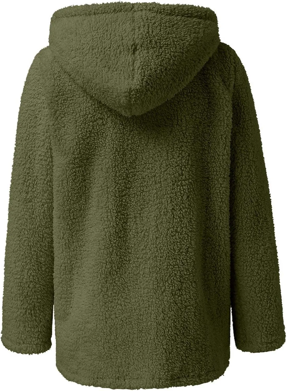Womens Classic Drawstring Zipper Solid Overcoat Long Sleeve with Hood Outwear Comfort Warm Soft Fleece Coat Winter Suit