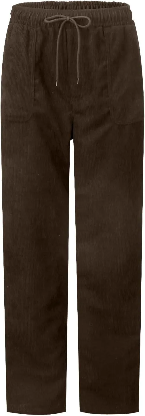 Womens Corduroy Pants Straight Leg Drawstring Elastic Waist Lounge Pants Casual Comfy Work Pants with Pockets