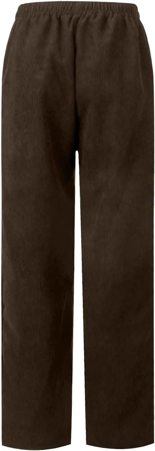 Womens Corduroy Pants Straight Leg Drawstring Elastic Waist Lounge Pants Casual Comfy Work Pants with Pockets