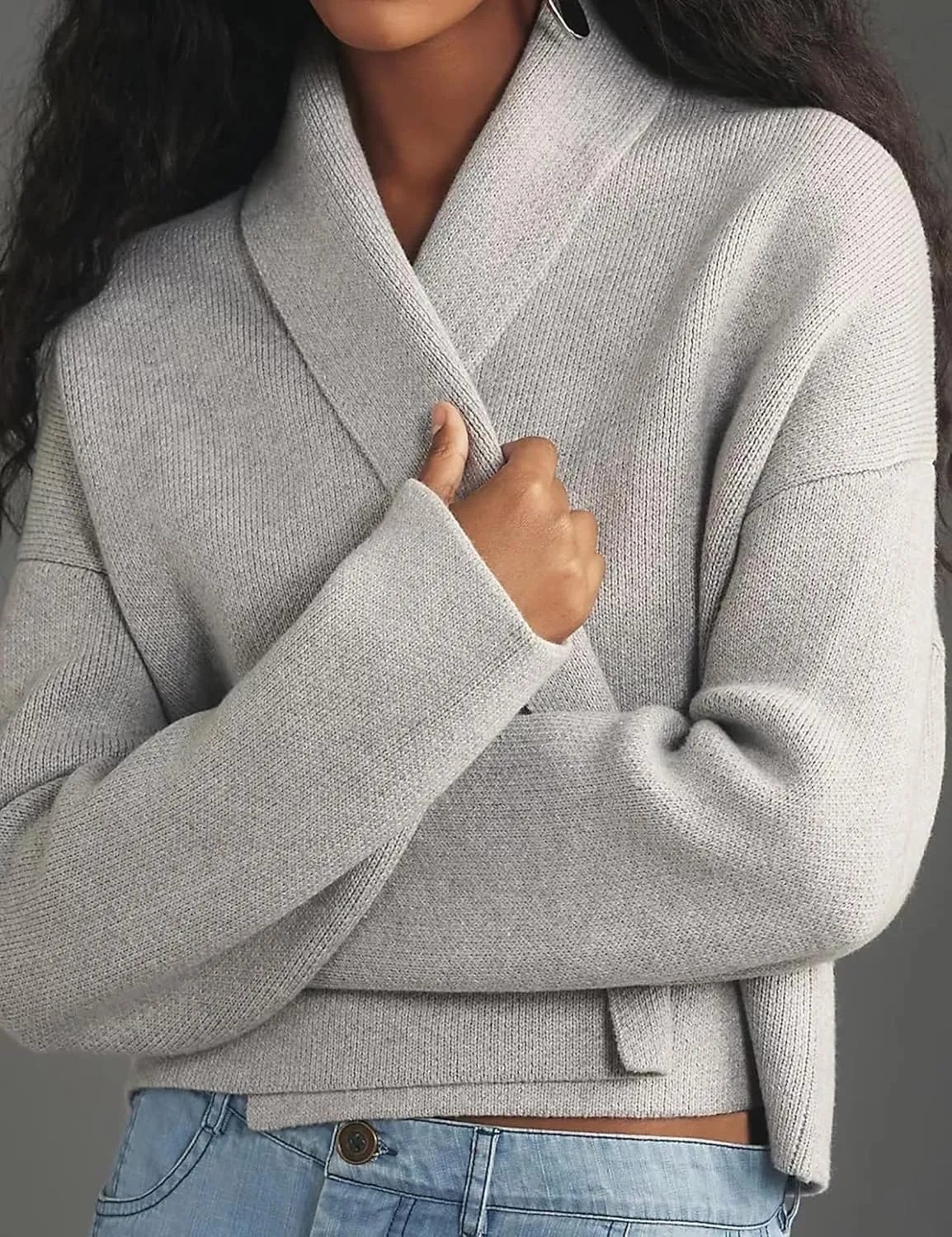 Womens Cropped Cardigan Sweater Chunky Knit Jacket Open Front Long Sleeve Elegant Cardigans Chunky Fall Outwear Coat