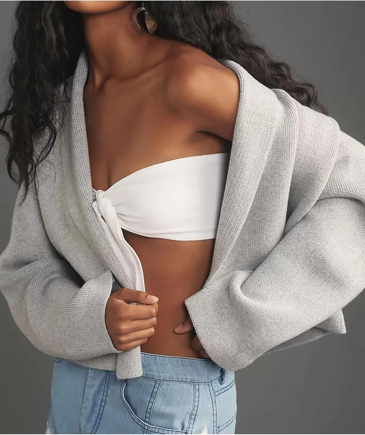 Womens Cropped Cardigan Sweater Chunky Knit Jacket Open Front Long Sleeve Elegant Cardigans Chunky Fall Outwear Coat