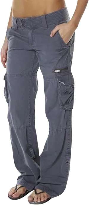 Womens Elastic High Waisted Cargo Pants Casual Relaxed Fit Multi Pockets Work Pants Trendy Y2K Streetwear Trousers