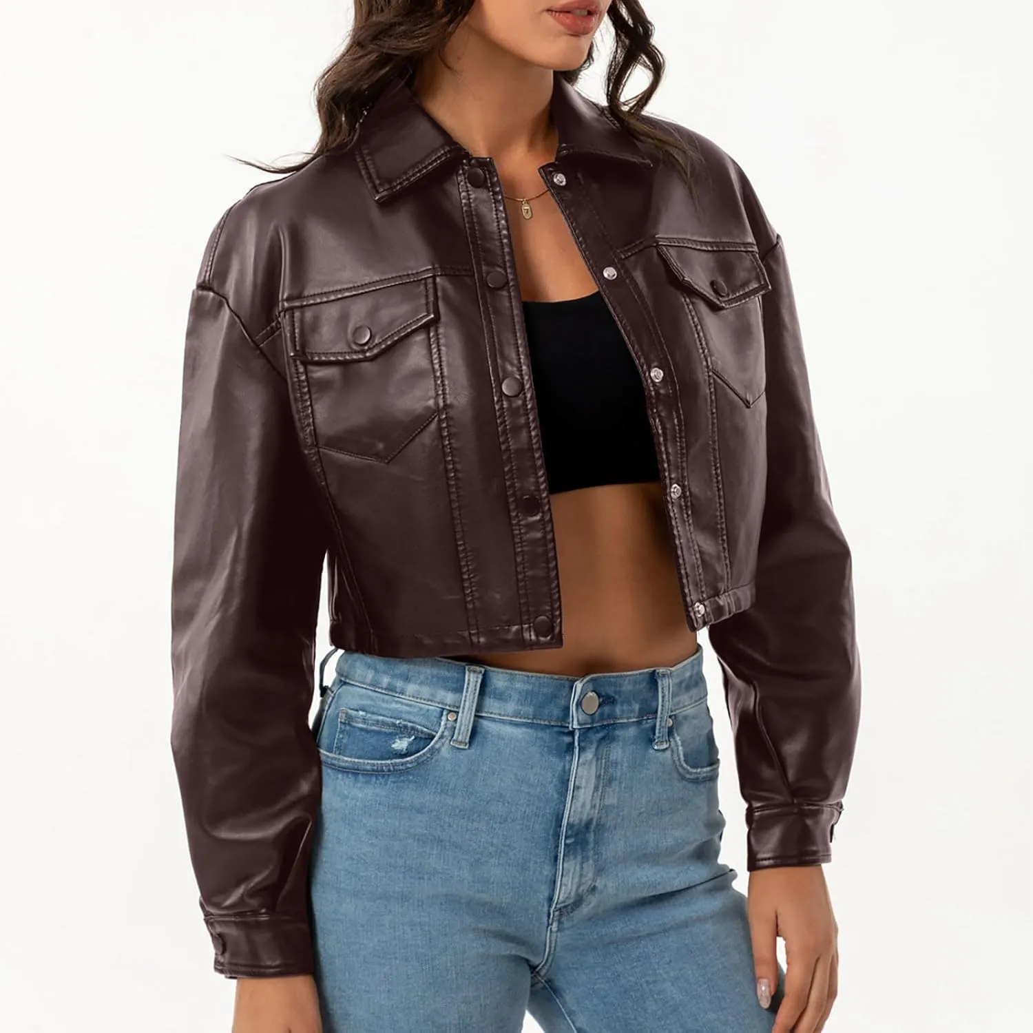 Women's Faux Leather Jacket Zip Up Cropped Bomber Jacket Moto Biker Motorcycle Jackets Fall Fashion Y2k Clothes 2024