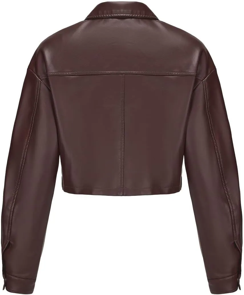 Women's Faux Leather Jacket Zip Up Cropped Bomber Jacket Moto Biker Motorcycle Jackets Fall Fashion Y2k Clothes 2024
