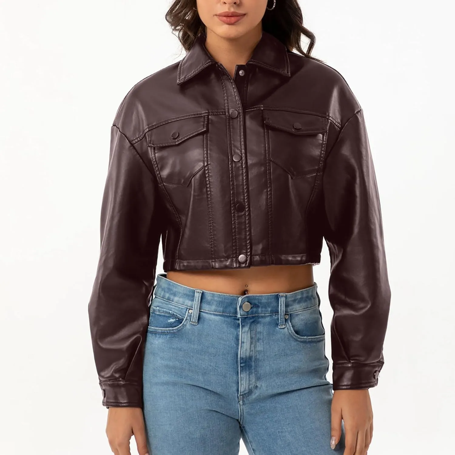 Women's Faux Leather Jacket Zip Up Cropped Bomber Jacket Moto Biker Motorcycle Jackets Fall Fashion Y2k Clothes 2024