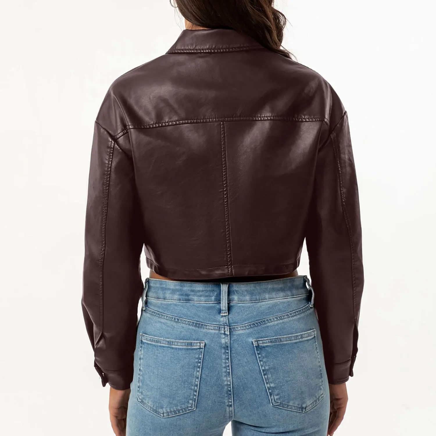 Women's Faux Leather Jacket Zip Up Cropped Bomber Jacket Moto Biker Motorcycle Jackets Fall Fashion Y2k Clothes 2024