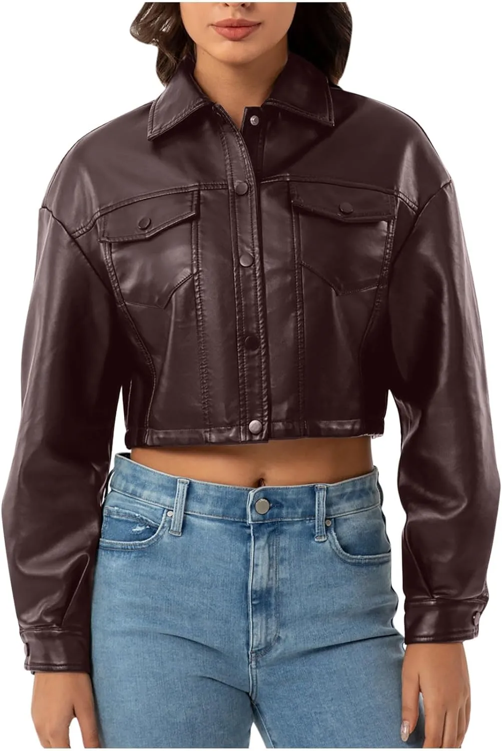 Women's Faux Leather Jacket Zip Up Cropped Bomber Jacket Moto Biker Motorcycle Jackets Fall Fashion Y2k Clothes 2024