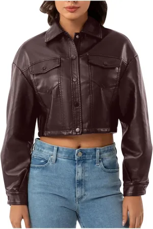 Women's Faux Leather Jacket Zip Up Cropped Bomber Jacket Moto Biker Motorcycle Jackets Fall Fashion Y2k Clothes 2024