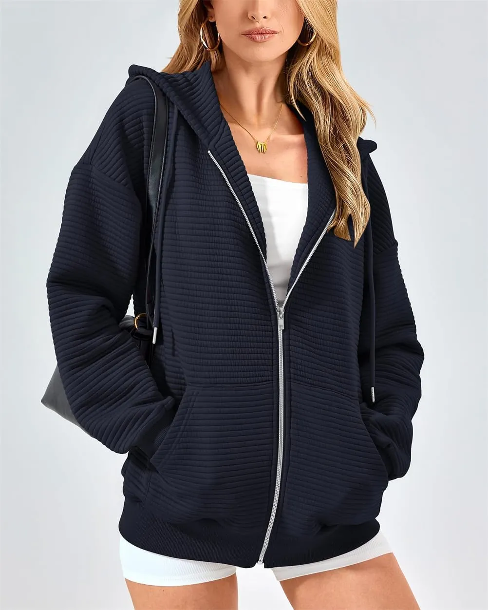Women's Full Zip Up Hoodie Fall Outfits 2024 Oversized Hoodies Womens Waffle Knit Jacket with Pocket