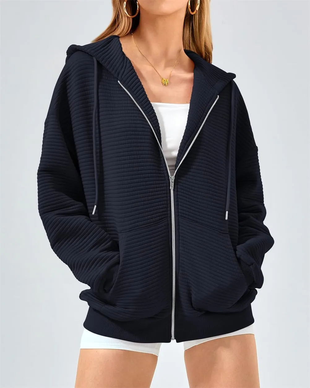 Women's Full Zip Up Hoodie Fall Outfits 2024 Oversized Hoodies Womens Waffle Knit Jacket with Pocket
