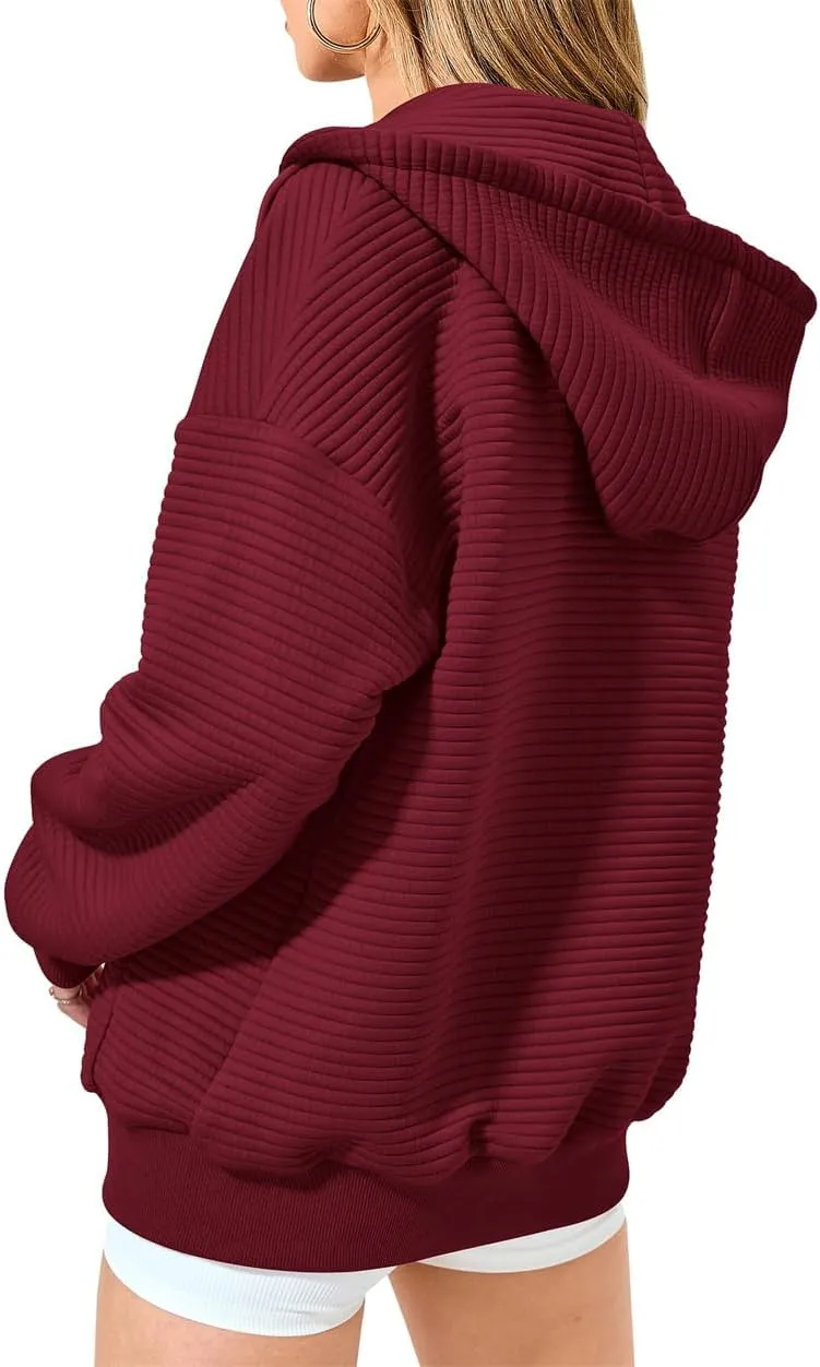 Women's Full Zip Up Hoodie Fall Outfits 2024 Oversized Hoodies Womens Waffle Knit Jacket with Pocket