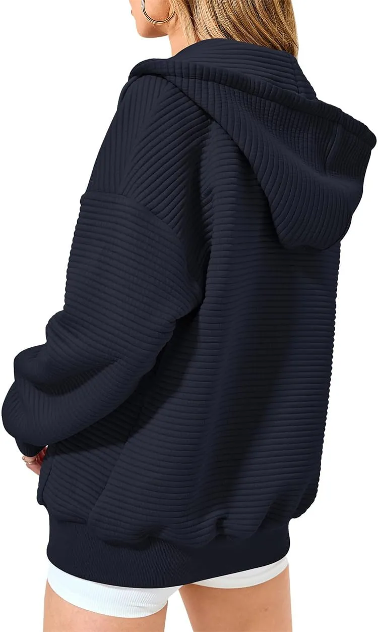 Women's Full Zip Up Hoodie Fall Outfits 2024 Oversized Hoodies Womens Waffle Knit Jacket with Pocket