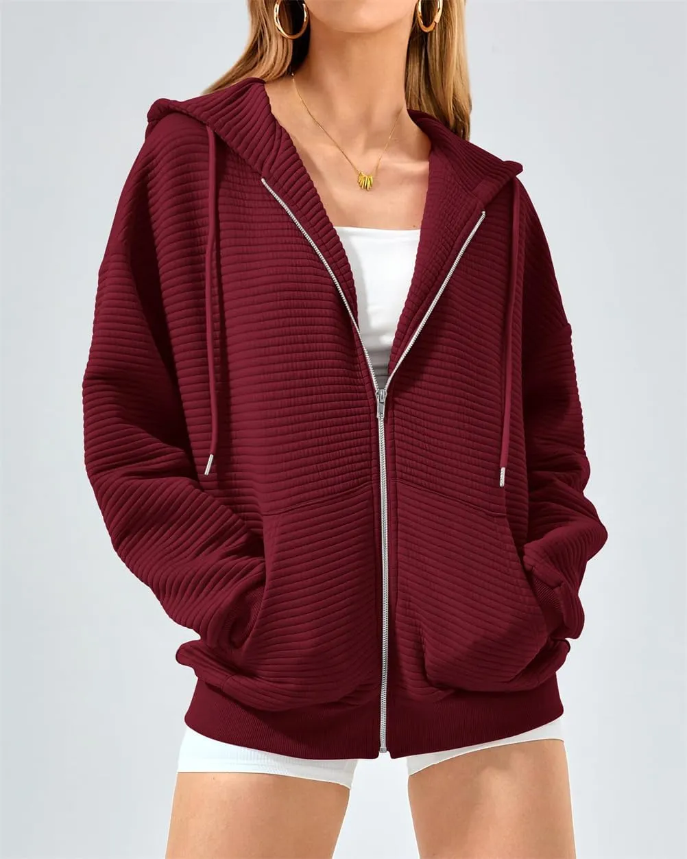Women's Full Zip Up Hoodie Fall Outfits 2024 Oversized Hoodies Womens Waffle Knit Jacket with Pocket