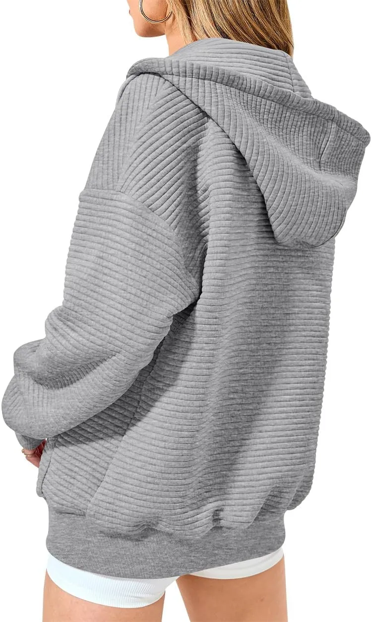 Women's Full Zip Up Hoodie Fall Outfits 2024 Oversized Hoodies Womens Waffle Knit Jacket with Pocket