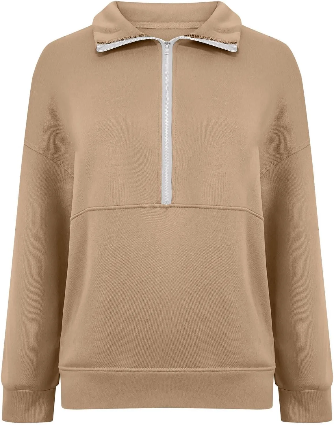Women's Half Zip Sweatshirts Long Sleeve Drop Shoulder Pullover Casual Oversized Hoodies with Pocket