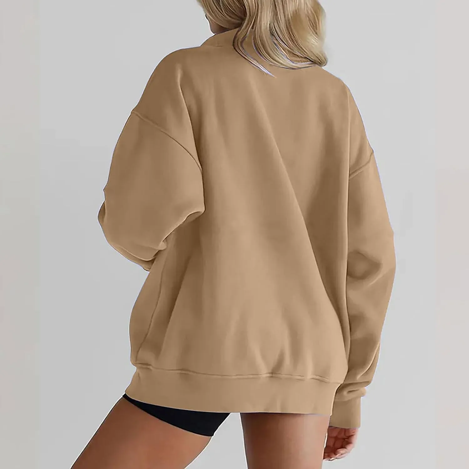 Women's Half Zip Sweatshirts Long Sleeve Drop Shoulder Pullover Casual Oversized Hoodies with Pocket