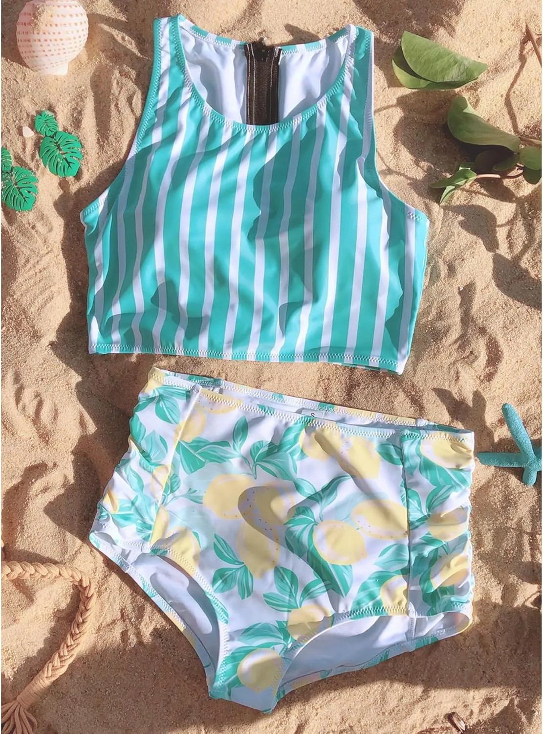 Womens High Waisted Bikini Set Two Piece Swimsuit High Neck Bathing Suit Full Coverage Tummy Control Tankini