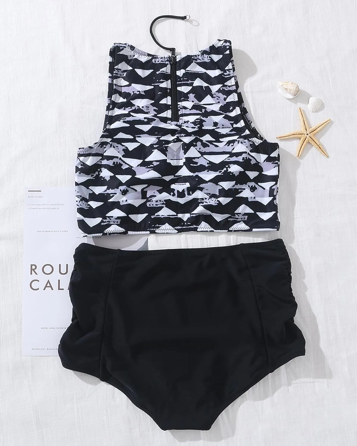 Womens High Waisted Bikini Set Two Piece Swimsuit High Neck Bathing Suit Full Coverage Tummy Control Tankini
