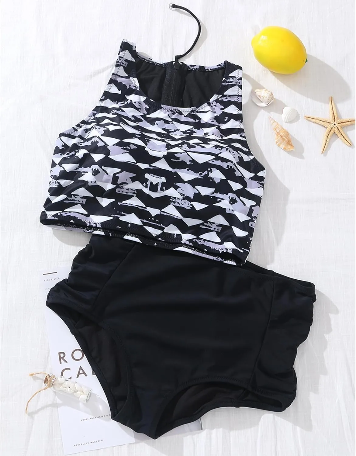 Womens High Waisted Bikini Set Two Piece Swimsuit High Neck Bathing Suit Full Coverage Tummy Control Tankini