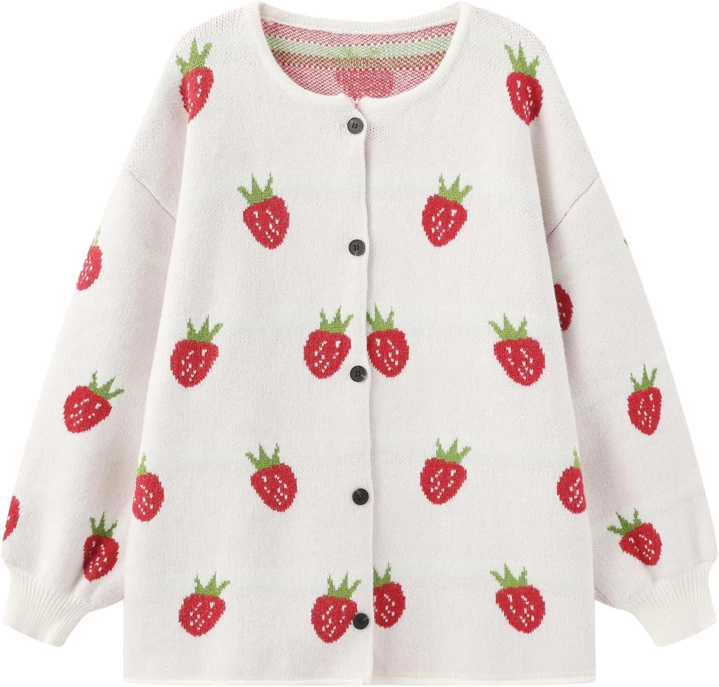 Women's Kawaii Strawberry Knit Oversized Sweater Cute Cardigan Open Front Aesthetic for Teen Girls Y2k Korean Jacket Tops