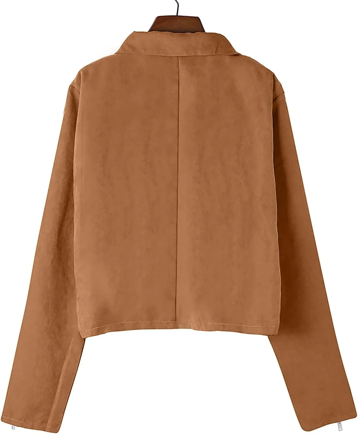 Women's Leather Jackets Solid Open Front Cardigan Lapel Long Sleeve Lightweight Coat Zipper Cropped Jacket